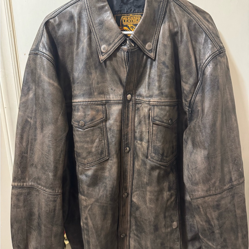 Milwaukee Leather Men's 2XL Distressed Gray Leather Jacket